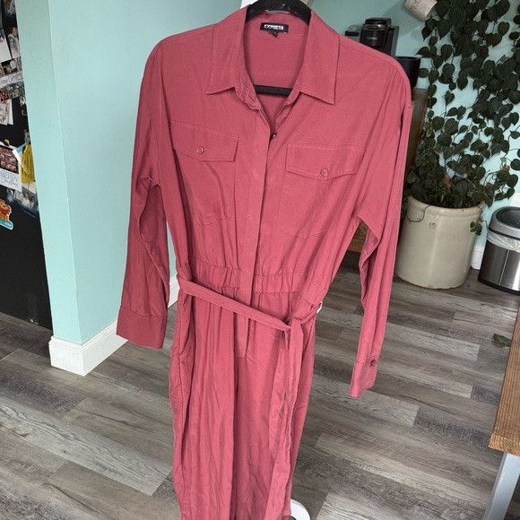 Express Women's Red Utility Button Down Belted Jumpsuit Size Medium - Picture 1 of 9